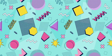 abstract seamless pattern 80s 90s with geometric shapes in the memphis style. vector retro hipster p