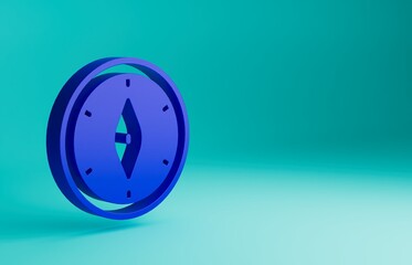 Sticker - Blue Compass icon isolated on blue background. Windrose navigation symbol. Wind rose sign. Minimalism concept. 3D render illustration