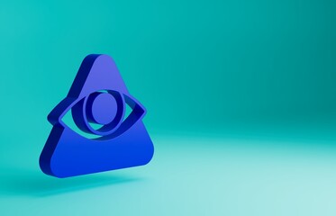 Poster - Blue Masons symbol All-seeing eye of God icon isolated on blue background. The eye of Providence in the triangle. Minimalism concept. 3D render illustration