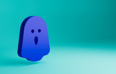 Wall Mural - Blue Ghost icon isolated on blue background. Happy Halloween party. Minimalism concept. 3D render illustration