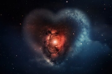 Wall Mural - heart, surrounded by starry night sky, against backdrop of nebula, created with generative ai