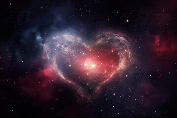Wall Mural - heart, surrounded by swirling nebula of the universe, with twinkling stars in background, created wi