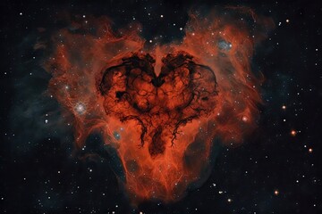 Wall Mural - heart nebula with silhouettes of ancient creatures from another universe, created with generative ai
