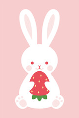 Canvas Print - vector illustrations of a rabbit holding a strawberry for banners, cards, flyers, social media wallpapers, etc.