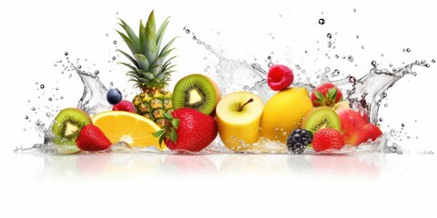 Wall Mural - Fruit with Water Splash on White Background, Healthy fruits Rich in Vitamins. Generative Ai