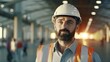 © Rudsaphon - Portrait of a male engineer in a white helmet on a construction site.Generative Ai