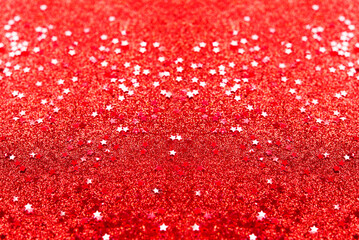 Canvas Print - Red glitter confetti abstract red background, luxury Christmas backdrop with red stars. Brilliant colored sequins. Holiday greeting card.