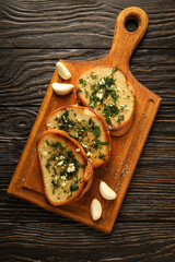 Wall Mural - Tasty toasts with garlic, homemade products appetizer