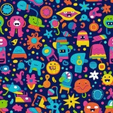 Fototapeta  - Seamless/Tiled Vibrantly Colorful, Child-Friendly Artistic Design: Playful Imagery and Whimsical Elements, Cute Illustration - Generative AI
