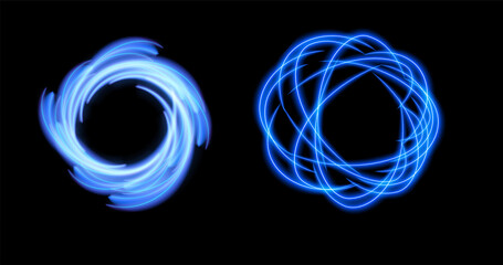 Poster - Abstract blue neon circle isolated on transparent background. Air flow spiral light effect. Whirlwind, vortex light effect. Vector illustration