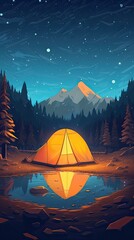 a tent glows under a night sky full of stars. generative ai