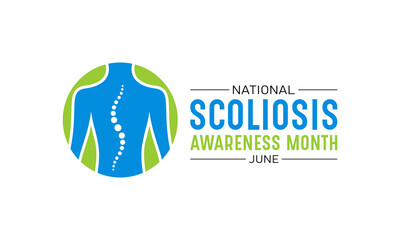 Sticker - National scoliosis awareness month is observed every year in june. June is scoliosis awareness month. Vector template for banner, greeting card, poster with background. Vector illustration.