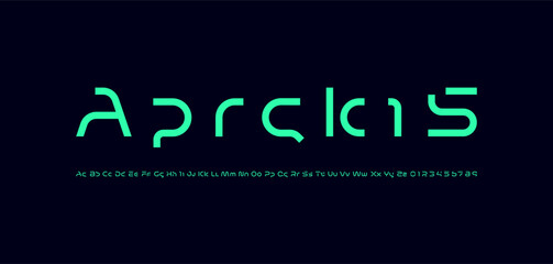 Canvas Print - technology bright font, digital cyber alphabet made space style, latin uppercase letters a-z and ara