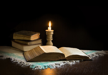 Sticker - Still life from ancient books with candle