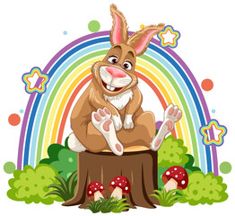 Poster - Funny Rabbit with Rainbow Background