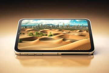 Aufkleber - The concept of a holiday at sea, sand and yacht in the phone.Generative AI