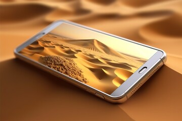 Aufkleber - The concept of a holiday at sea, sand and yacht in the phone.Generative AI