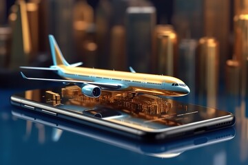 Aufkleber - The concept of leisure and travel, the plane over the phone.Generative AI