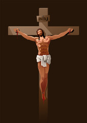 Wall Mural - Jesus on the cross wearing a crown of thorns