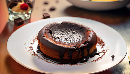Wall Mural - Lava chocolate cake on a plate ,dessert, AI generated
