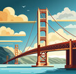 Bridge Golden Gate across the strait. San Francisco. Vector flat illustration