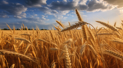 Wall Mural - Wheat field with a sunset in the background