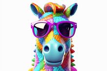 Cartoon Colorful Horse In Sunglasses On Isolated Background, Generative Ai