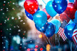 Balloons and confetti falling during a Fourth of July celebration, Independence Day, bokeh Generative AI
