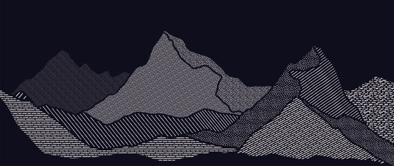 Wall Mural - mountain in oriental style background vector. chinese landscape with dot pattern, hills, line art, j