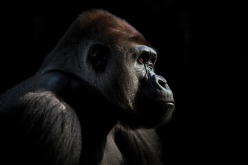 Wall Mural - gorilla on black background, with dramatic lighting, created with generative ai