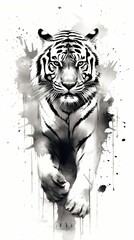  Black and white tiger illustration. Generative AI