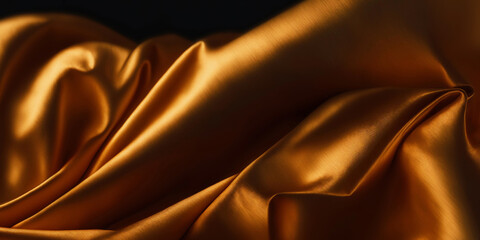 Golden silk fabric close-up. Shiny curtains, accessories, spiral lines