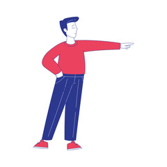 Poster - Man Character Standing Pointing Forward at Future Goal Vector Illustration