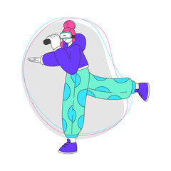 Sticker - Young Woman Wearing Augmented Reality Glasses Balancing Vector Illustration