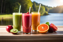 Fresh Tropical Smoothies , Colorful Fruit Juices And Nectar , Healthy Fruit Juices