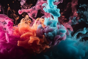 Wall Mural - Colorful clouds of neon smoke with glimmering sparkles. Generative AI