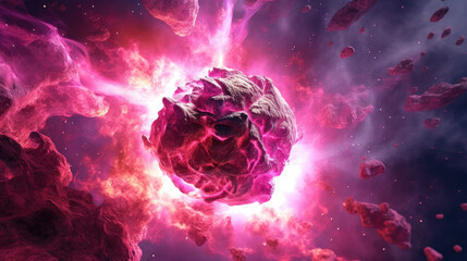 Wall Mural - red plasma planet fusion deep space cosmic exploration - by generative ai