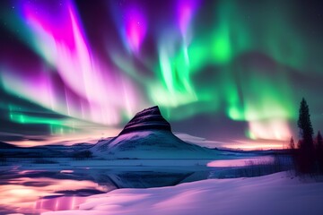 Wall Mural - Northern Lights dancing in the sky, northern time - generative ai
