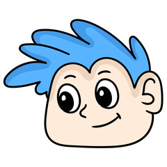 Poster - Vector of boy with blue hair and friendly smile