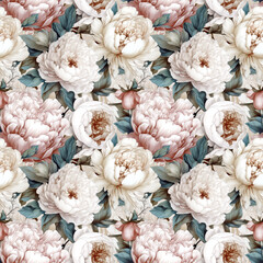 Poster - Seamless floral background with peony flowers. AI generated