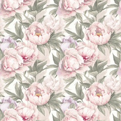 Poster - Seamless floral background with peony flowers. AI generated