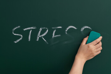 Wall Mural - Hand erasing word stress on blackboard