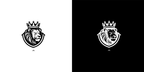 Royal king lion crown symbol. Elegant black Leo animal logotype. Premium luxury brand identity icon. Vector illustration design template