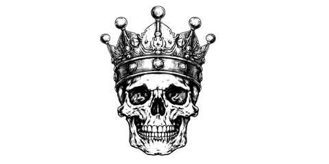 Hand drawn portrait of a skull with a crown. Vector  rock illustration for your fashion design