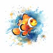 Cute funny animal illustration - Watercolor painting of cute sweet clown fish in waterr, design for logo or t shirt, isolated on white background (Generative Ai)