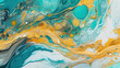 Colorful marble AI generative background with liquid abstract gold pattern. AI generative marble wall with golden paint wave splash on green turquoise