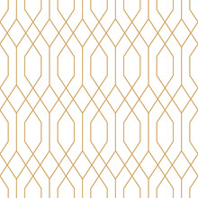 Seamless Pattern Art Deco With Golden Hexagon Grid Line Rhombus With Fence Structure, Png With Transparent Background.