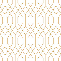 Wall Mural - seamless pattern art deco with golden hexagon grid line rhombus with fence structure, png with transparent background.