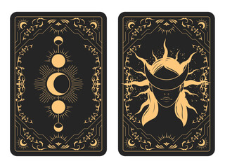 Wall Mural - the reverse side of a tarot cards batch, pattern with blindfold witch face and lunar phases, esoteri