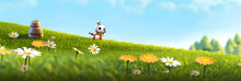 A Cartoon Picture Of A Person On A Hill With Daisies
